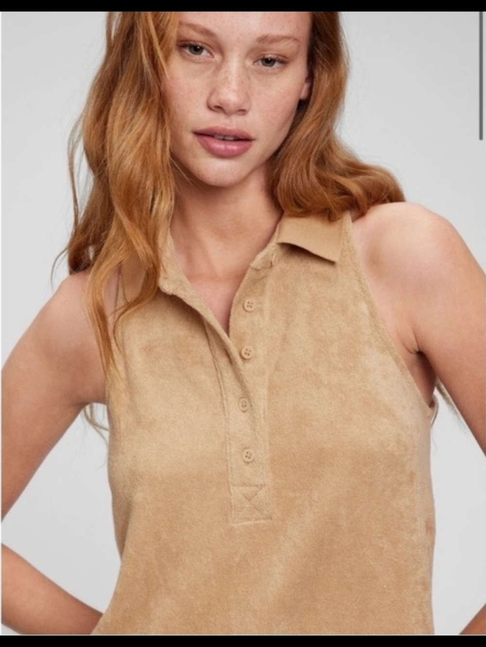 GAP Sleeveless Towel Terry Halter Polo Dress Tan Petite Small